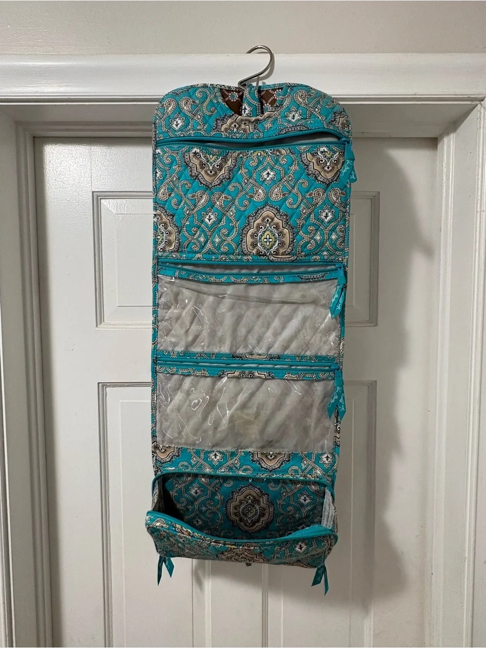 Vera Bradley Turquoise Patterned Hanging Organizer with Clear Pockets